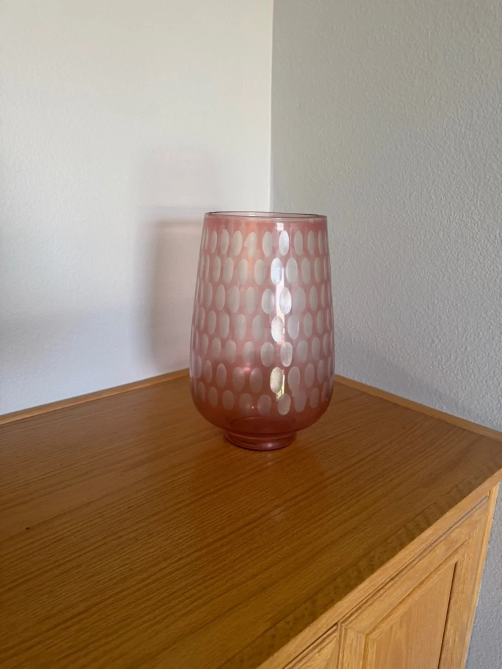 Anthropologie Etched Glass Thumbprint Pink Vase Decor MCM Boho Rose Floral SAFFY